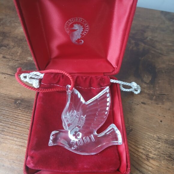 3 WATERFORD Crystal Christmas Ornaments - Angel of Peace, Dove, and X-Mas Horn - Picture 6 of 7